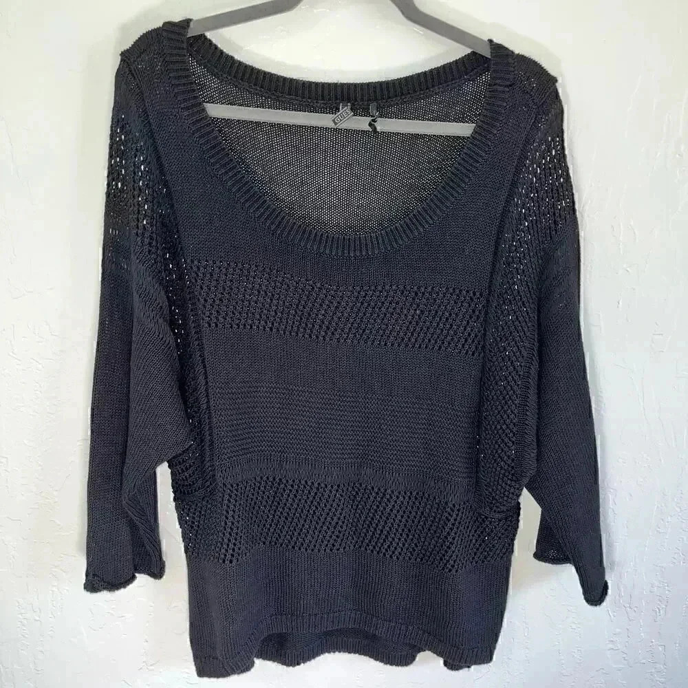 GUESS Women's Black Sheer Open Knit Pullover‎ Sweater Size Large